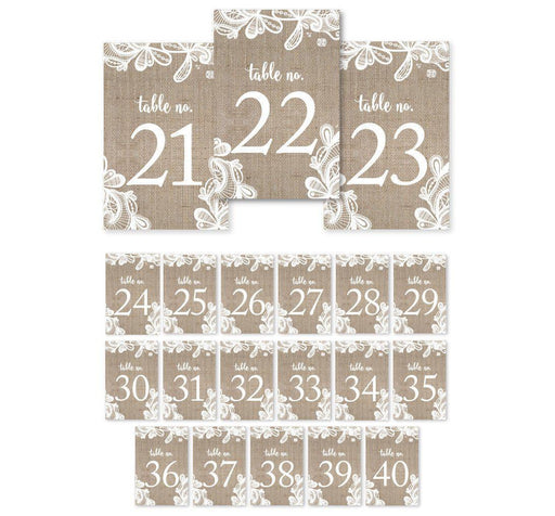 Burlap Lace Wedding Table Numbers-Set of 20-Koyal Wholesale-21-40-