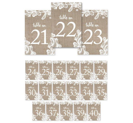 Burlap Lace Wedding Table Numbers-Set of 20-Koyal Wholesale-1-20-