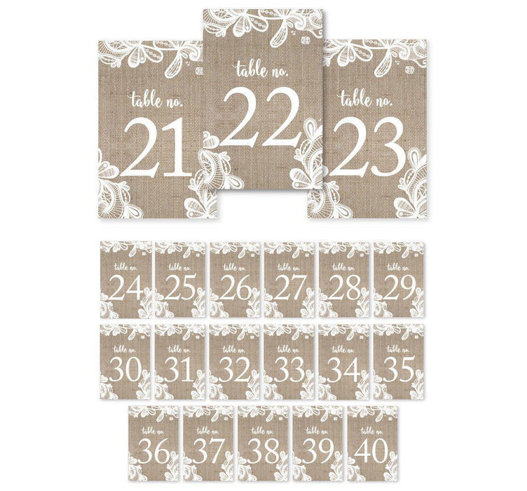 Burlap Lace Wedding Table Numbers-Set of 20-Koyal Wholesale-1-20-