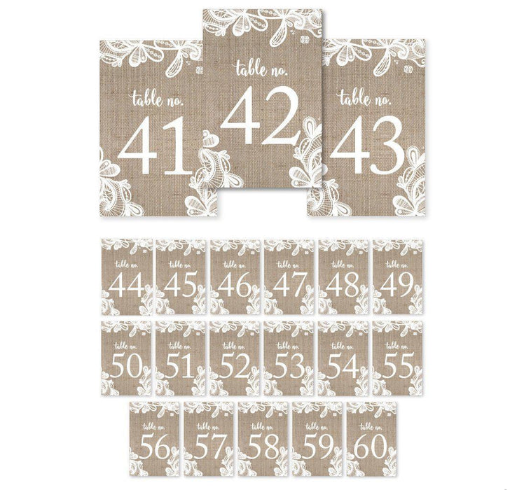 Burlap Lace Wedding Table Numbers-Set of 20-Koyal Wholesale-41-60-
