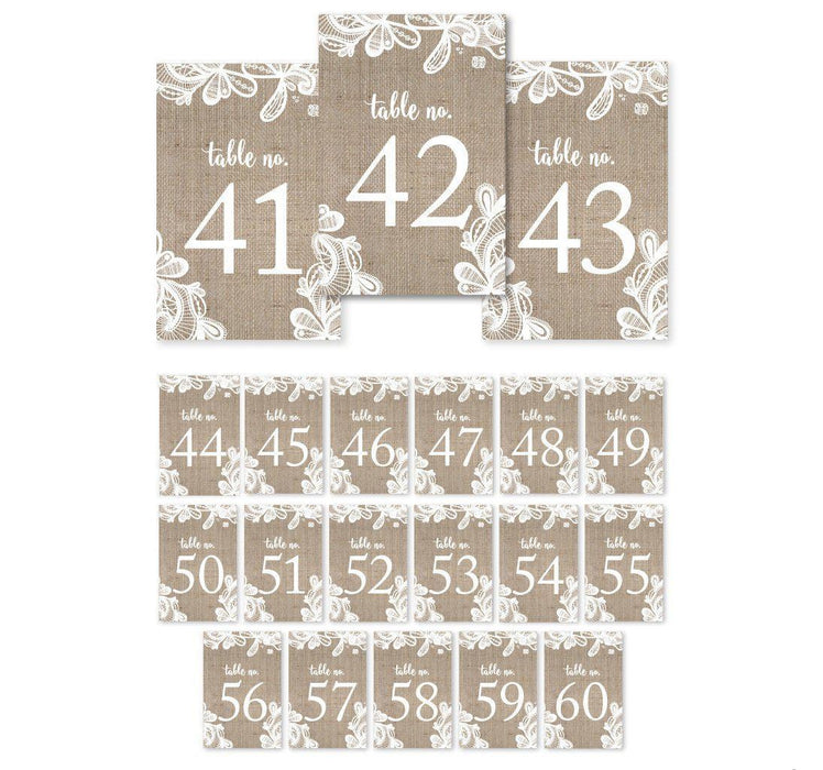 Burlap Lace Wedding Table Numbers-Set of 20-Koyal Wholesale-41-60-