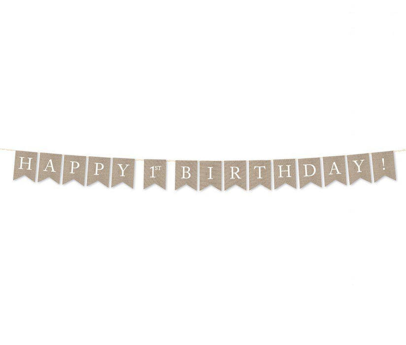 Burlap Pennant Party Banner-Set of 1-Andaz Press-Happy 1st Birthday!-