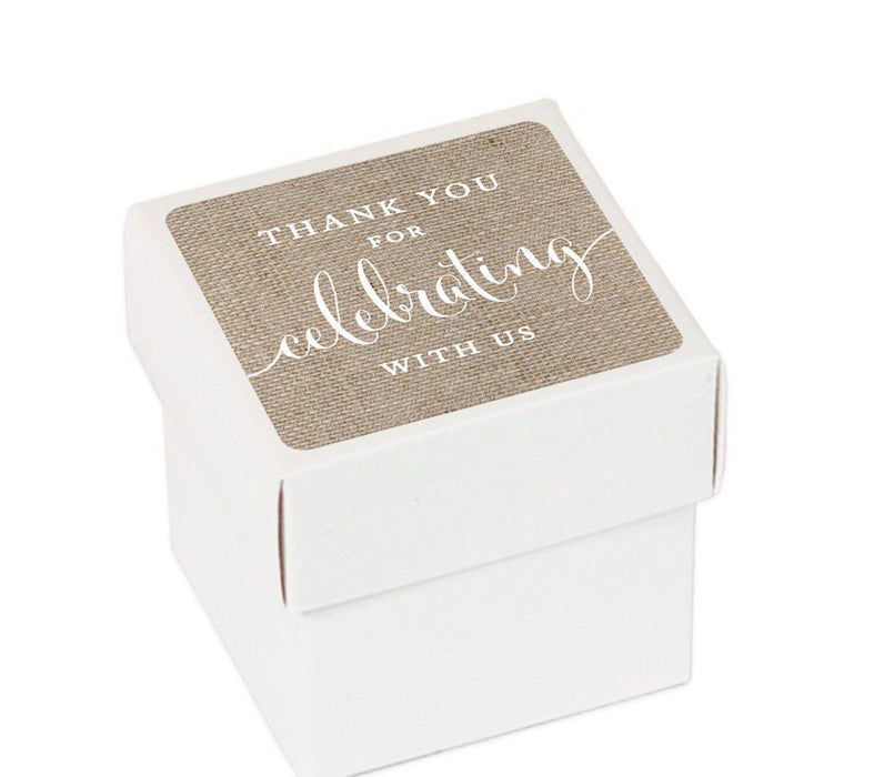 Burlap Square Party Favor Boxes, Thank You for Celebrating With Us-Set of 20-Andaz Press-