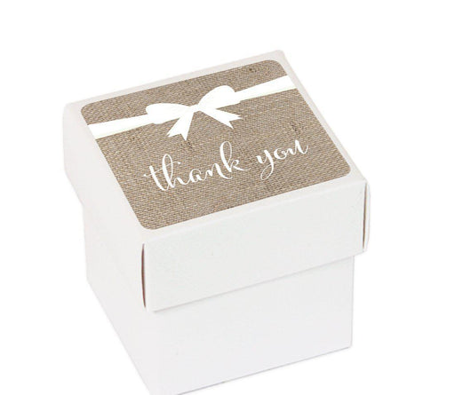 Burlap Square Party Favor Boxes, Thank You with Bow-Set of 20-Andaz Press-