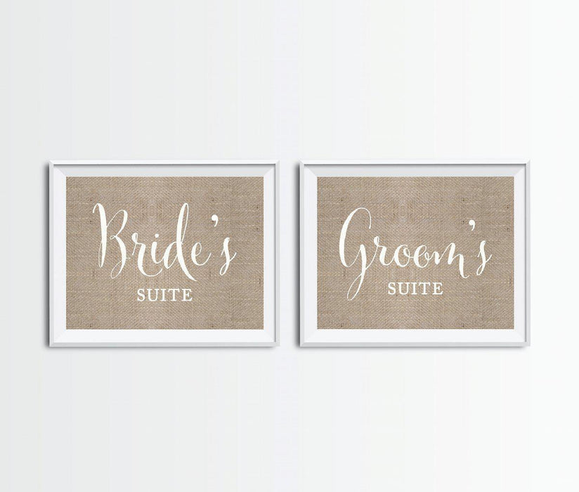 Burlap Wedding Party Signs, 2-Pack-Set of 2-Andaz Press-Bride & Groom's Suite-