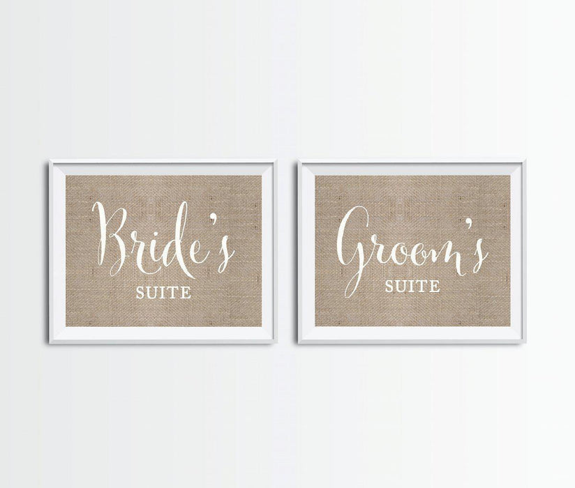 Burlap Wedding Party Signs, 2-Pack-Set of 2-Andaz Press-Bride & Groom's Suite-