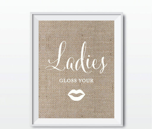 Burlap Wedding Party Signs, 2-Pack-Set of 2-Andaz Press-Gloss Your Lips, Comb Your Mustache-