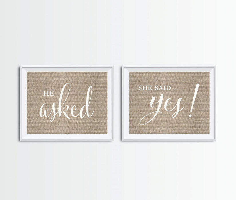 Burlap Wedding Party Signs, 2-Pack-Set of 2-Andaz Press-He Asked, She Said Yes!-