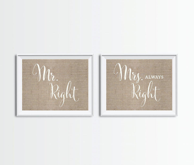 Burlap Wedding Party Signs, 2-Pack-Set of 2-Andaz Press-Mr. Right, Mrs. Always Right-