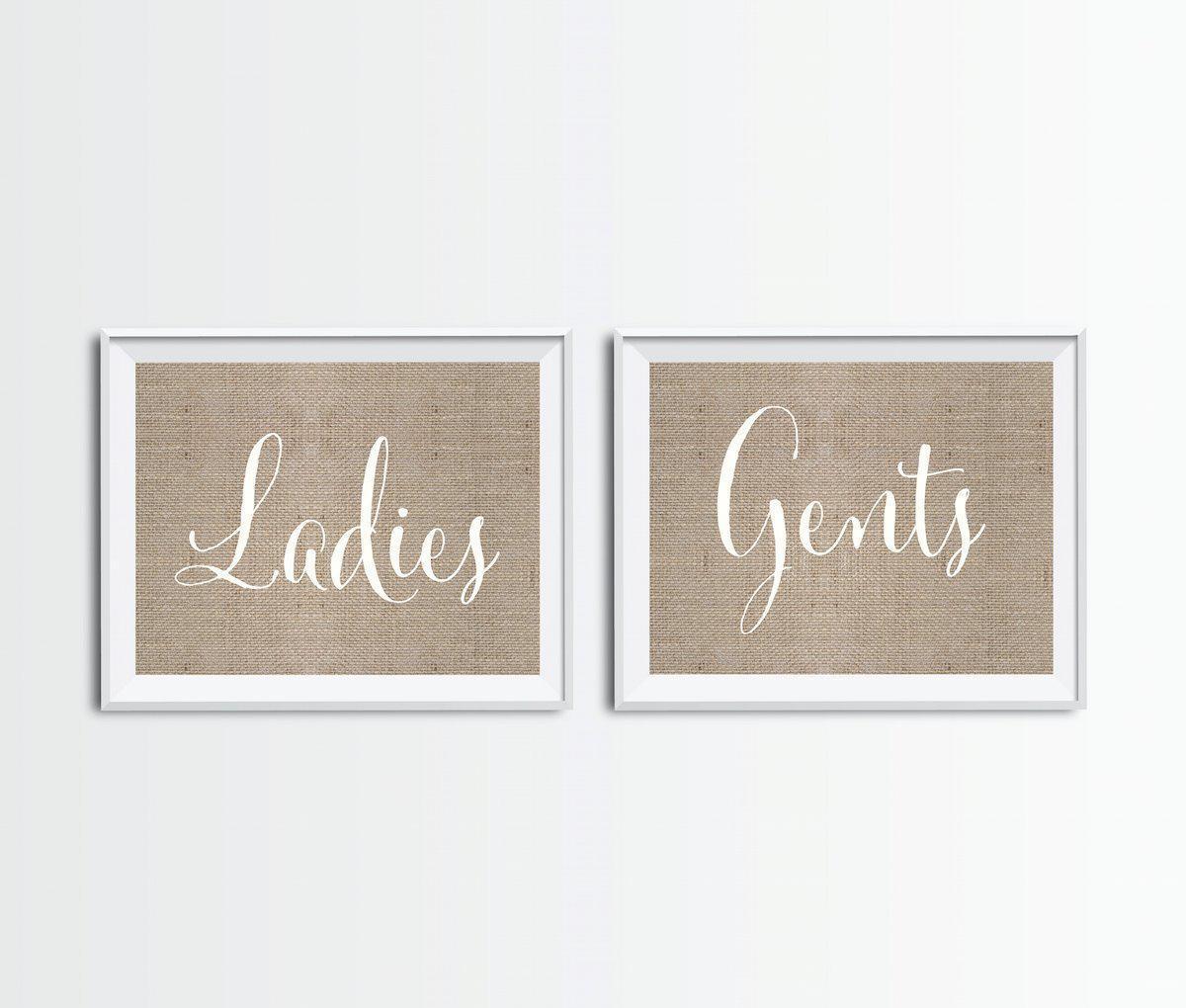 Burlap Wedding Party Signs, 2-Pack-Set of 2-Andaz Press-Ladies, Gents-