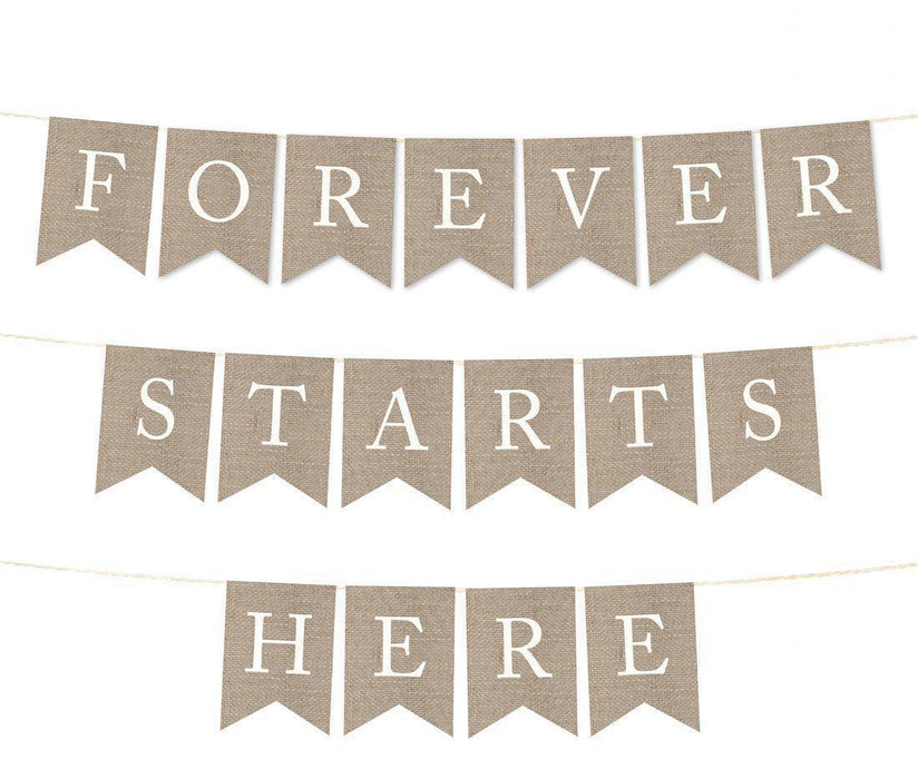 Burlap Wedding Pennant Party Banner-Set of 1-Andaz Press-Forever Starts Here-