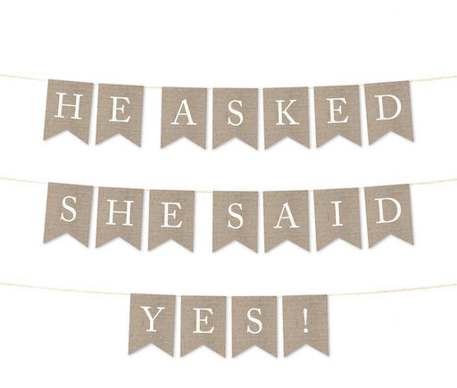 Burlap Wedding Pennant Party Banner-Set of 1-Andaz Press-He Asked, She Said Yes!-