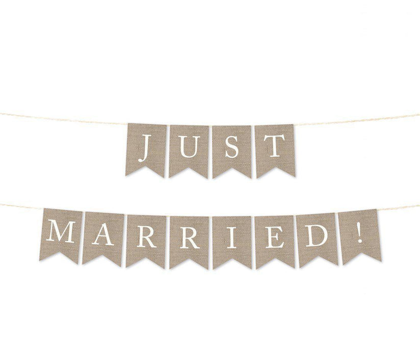 Burlap Wedding Pennant Party Banner-Set of 1-Andaz Press-Just Married-