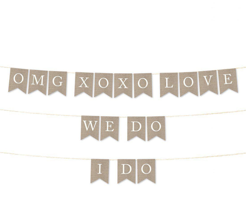 Burlap Wedding Pennant Party Banner-Set of 1-Andaz Press-OMG XOXO Love We Do I Do-