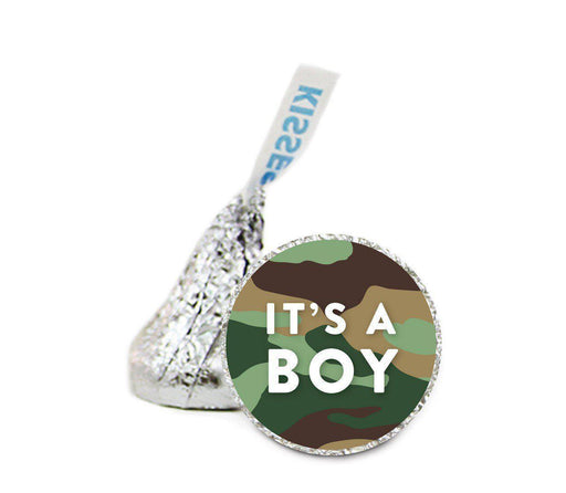 Camouflage Hershey's Kiss Baby Shower Stickers-Set of 216-Andaz Press-Boy-
