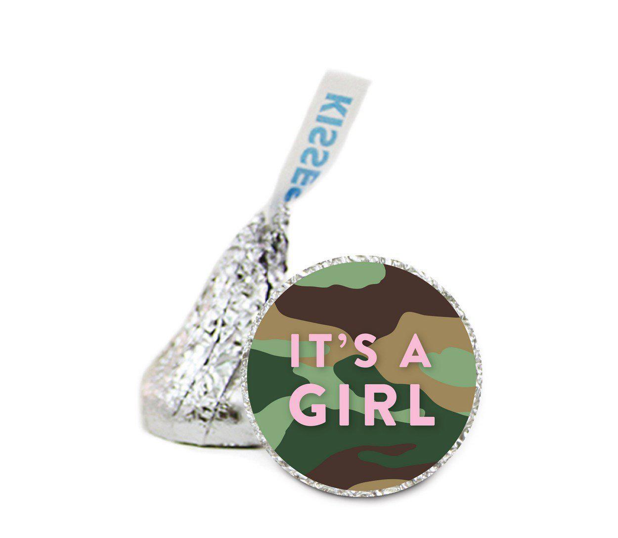 Camouflage Hershey's Kiss Baby Shower Stickers-Set of 216-Andaz Press-Girl-