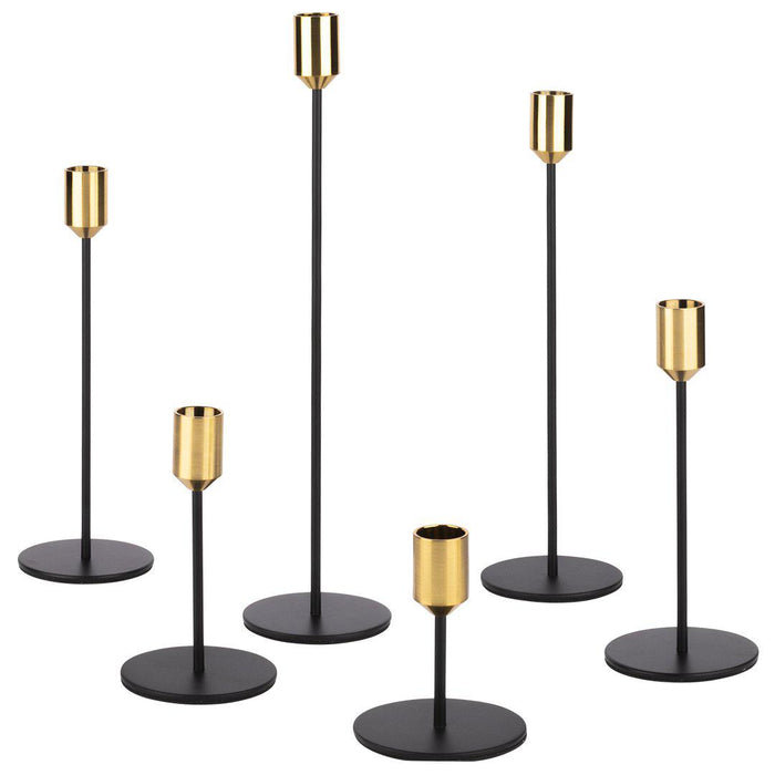 Candlestick Taper Candle Holders, Black & Brass Color Mid Century Modern Decorative Dining Metal Taper Candle Holder Stands-Set of 6-Koyal Wholesale-