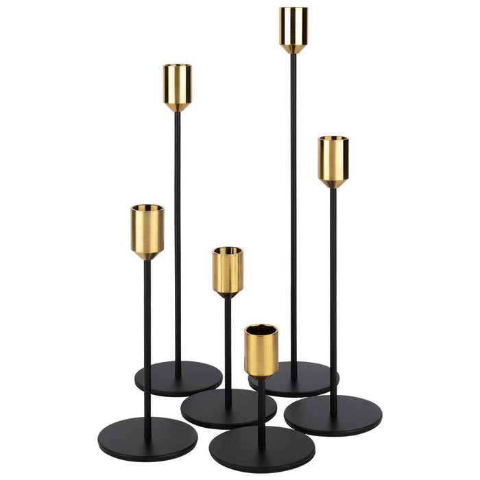 Candlestick Taper Candle Holders, Black & Brass Color Mid Century Modern Decorative Dining Metal Taper Candle Holder Stands-Set of 6-Koyal Wholesale-