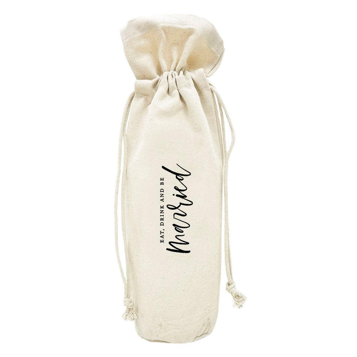 Canvas Wine Bag, Wine Bottle Cover, Wedding Canvas Wine Bag-Set of 1-Andaz Press-Eat, Drink, And Be Married-