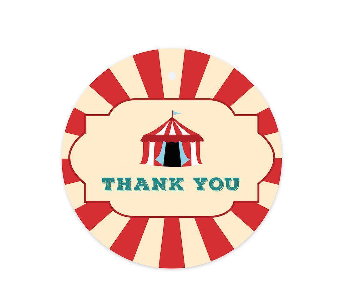 Carnival Circus Birthday Round Circle Gift Tags-Set of 24-Andaz Press-Thank You-