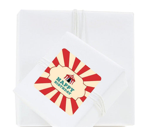 Carnival Circus Birthday Square Label Stickers-Set of 40-Andaz Press-Happy Birthday-