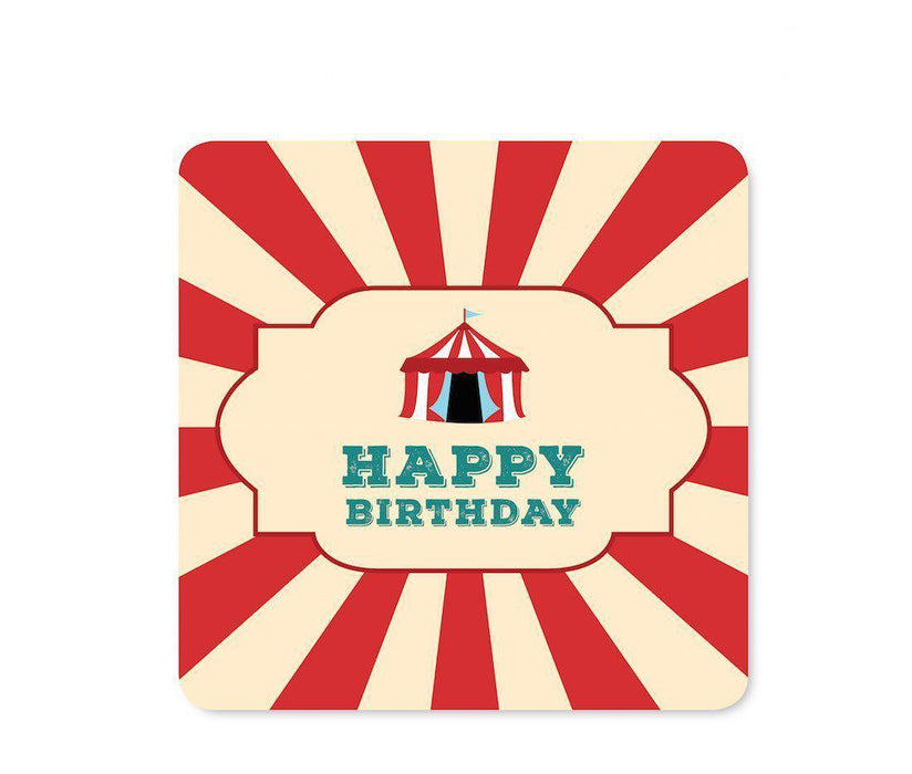 Carnival Circus Birthday Square Label Stickers-Set of 40-Andaz Press-Happy Birthday-