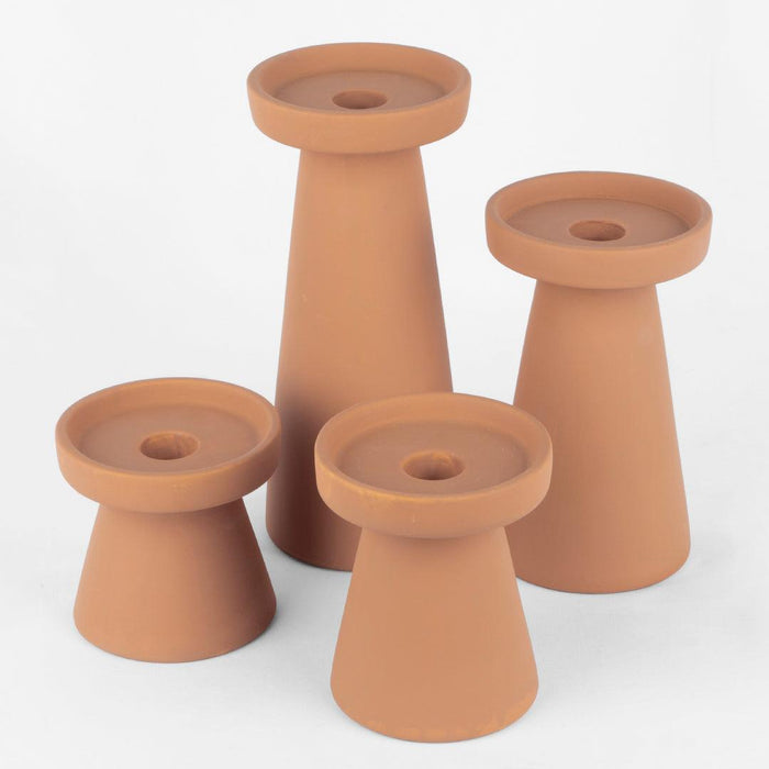 Ceramic Pillar and Taper Candle Holders, Tall & Short Candle Stand-Set of 4-Koyal Wholesale-Terracotta-