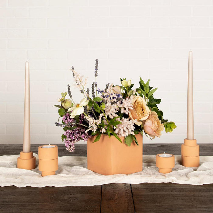 Ceramic Reversible Candle Holder, Decorative Taper and Tea Light Candle Holder, Unique Tall Candle Holders, Set of 12-Set of 12-Koyal Wholesale-Terracotta-