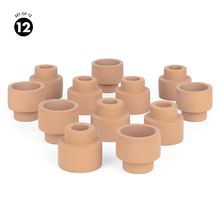 Ceramic Reversible Candle Holder, Decorative Taper and Tea Light Candle Holder, Unique Tall Candle Holders, Set of 12-Set of 12-Koyal Wholesale-Terracotta-