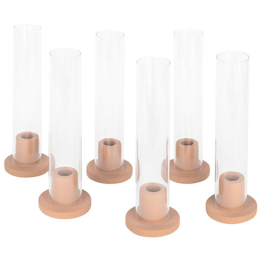 Ceramic Taper Candle Holders with Glass Hurricane Shades, Set of 6-Set of 6-Koyal Wholesale-Terracotta-