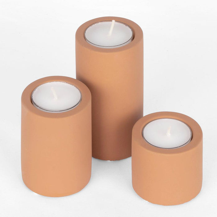 Ceramic Tealight and Taper Candle Holders Modern Minimal Candle Holder-Set of 3-Koyal Wholesale-Terracotta-