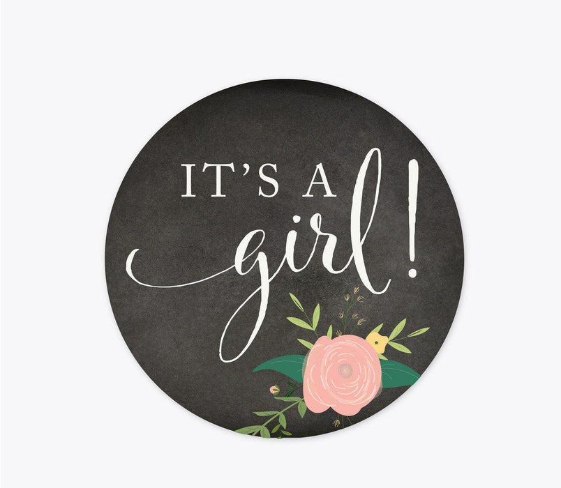 Chalkboard Floral Baby Shower Round Stickers, It's A Girl!-Set of 40-Andaz Press-