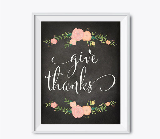 Chalkboard Floral Fall Thanksgiving Party Signs-Set of 1-Andaz Press-Happy Thanksgiving-