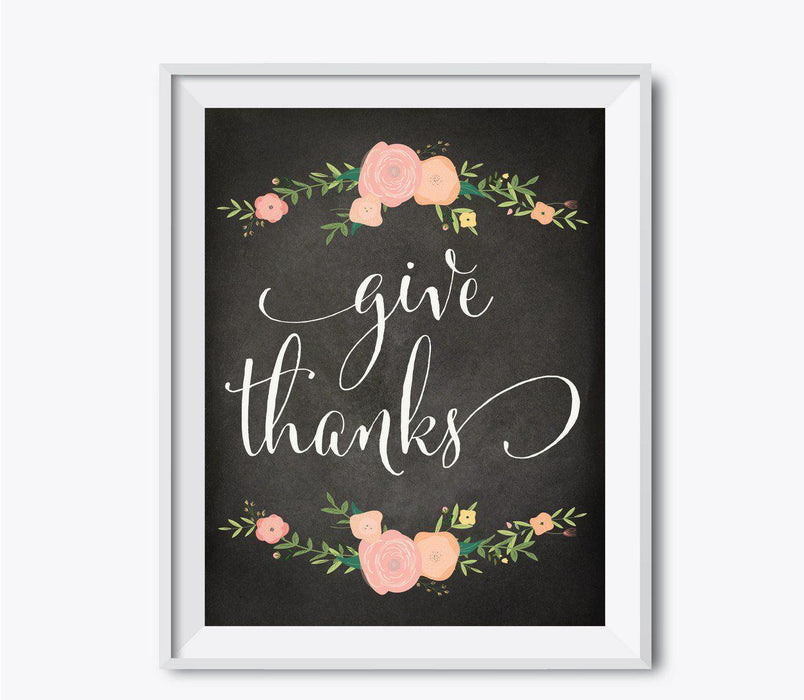 Chalkboard Floral Fall Thanksgiving Party Signs-Set of 1-Andaz Press-Happy Thanksgiving-