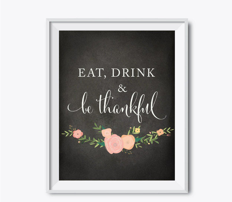 Chalkboard Floral Fall Thanksgiving Party Signs-Set of 1-Andaz Press-Happy Thanksgiving-