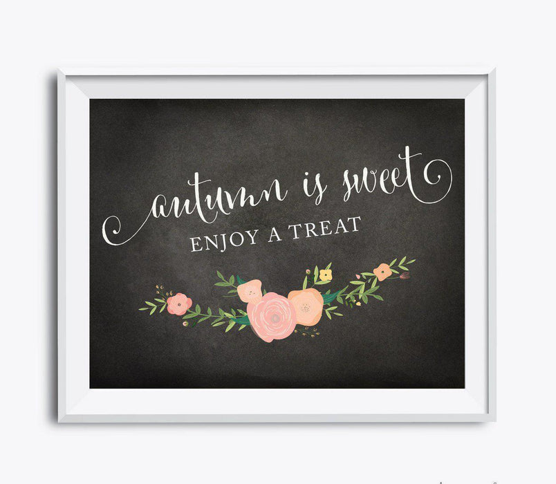 Chalkboard Floral Fall Thanksgiving Party Signs-Set of 1-Andaz Press-Autumn Is Sweet, Enjoy A Treat-
