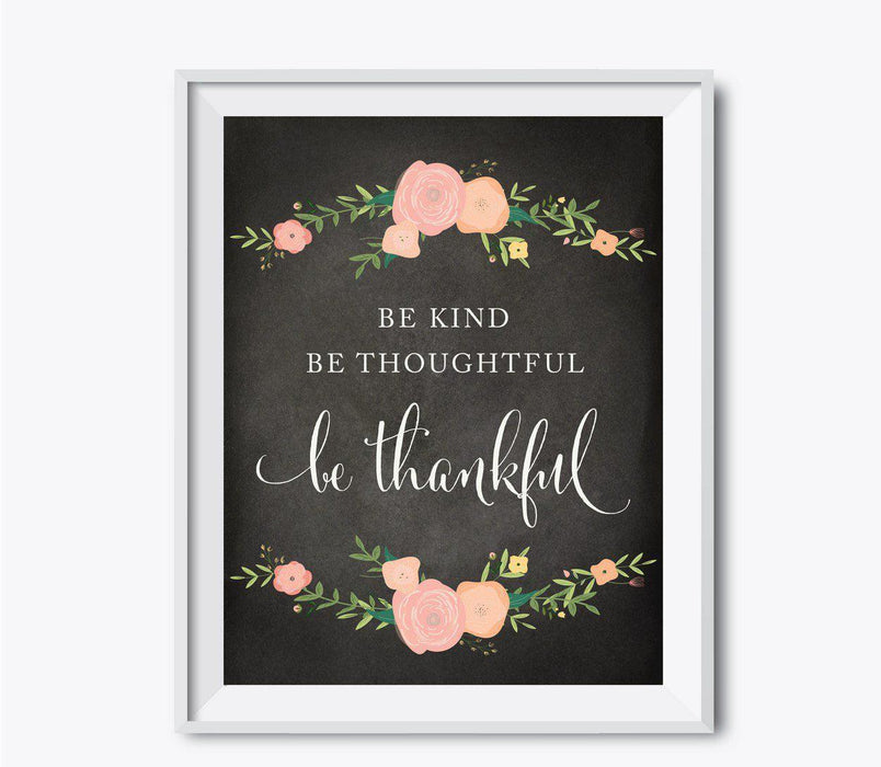 Chalkboard Floral Fall Thanksgiving Party Signs-Set of 1-Andaz Press-Be Kind, Be Thoughtful-