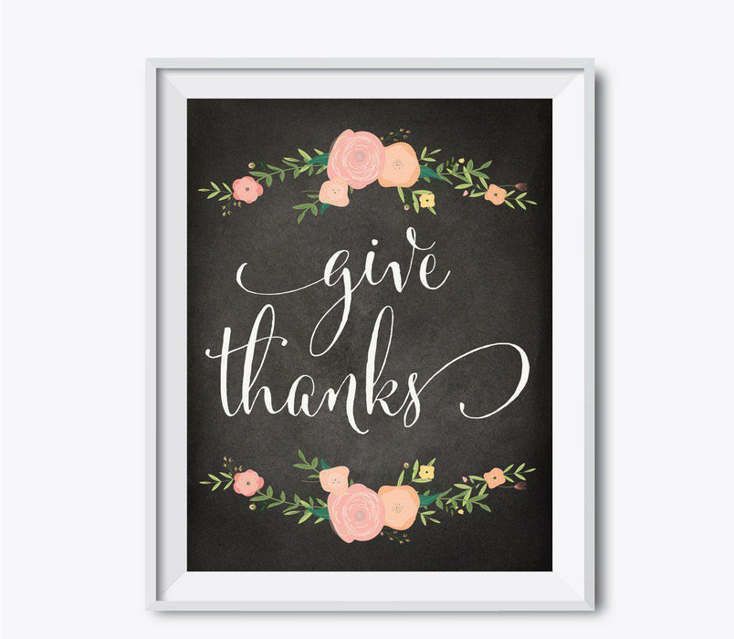 Chalkboard Floral Fall Thanksgiving Party Signs-Set of 1-Andaz Press-Give Thanks-