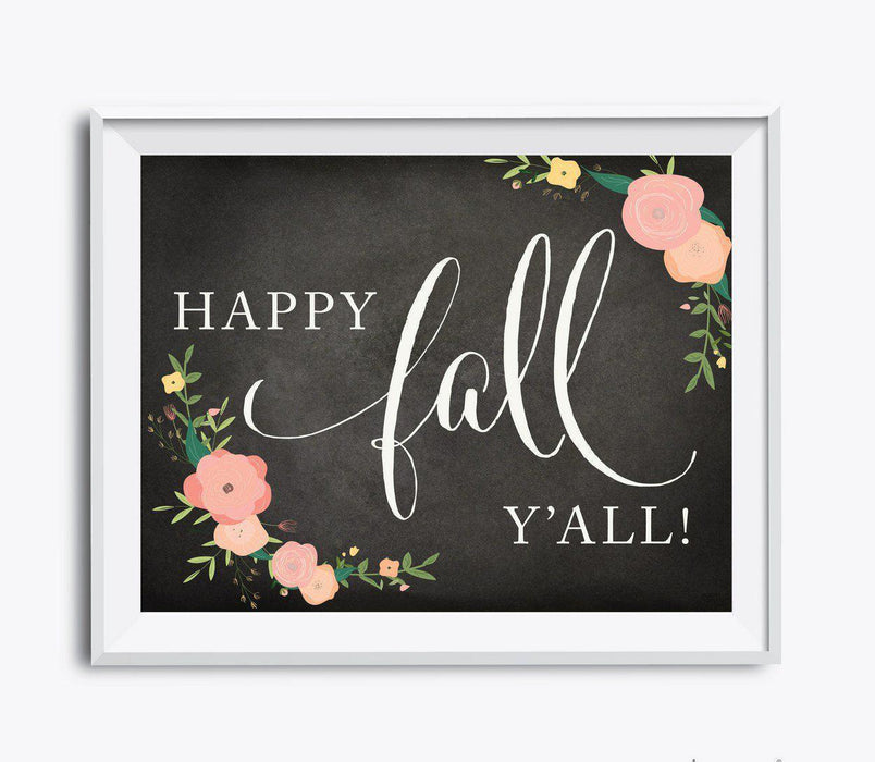 Chalkboard Floral Fall Thanksgiving Party Signs-Set of 1-Andaz Press-Happy Fall Y'All-