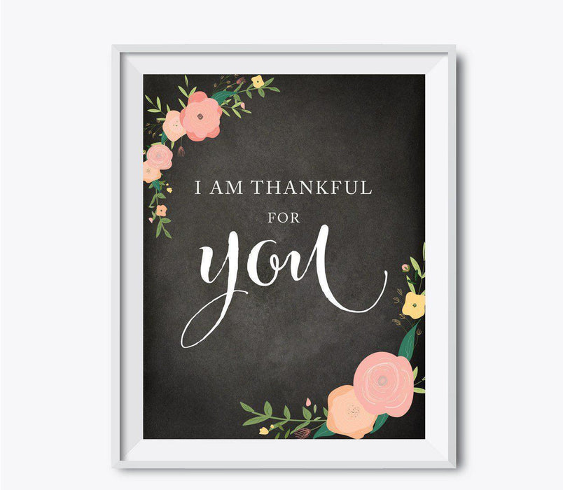 Chalkboard Floral Fall Thanksgiving Party Signs-Set of 1-Andaz Press-I Am Thankful For You-