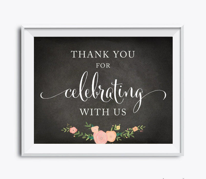 Chalkboard Floral Fall Thanksgiving Party Signs-Set of 1-Andaz Press-Thank You For Celebrating With Us-