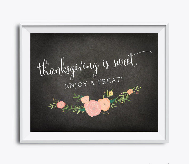 Chalkboard Floral Fall Thanksgiving Party Signs-Set of 1-Andaz Press-Thanksgiving Is Sweet, Enjoy A Treat-