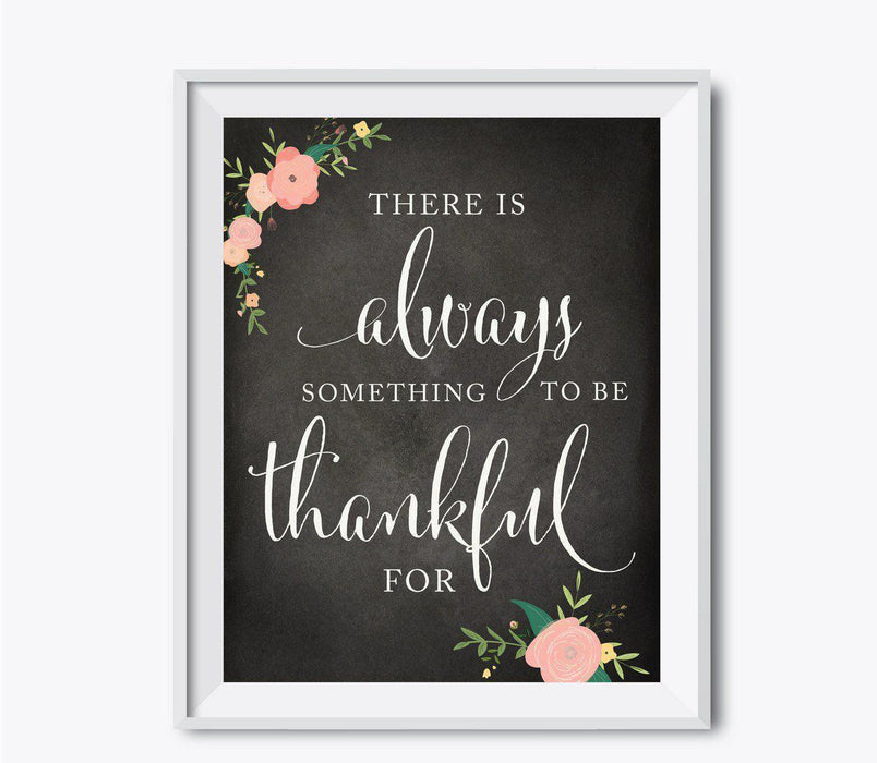 Chalkboard Floral Fall Thanksgiving Party Signs-Set of 1-Andaz Press-There Is Always Something To Be Thankful For-