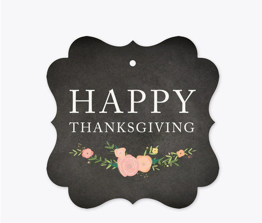 Chalkboard Floral Fancy Frame Gift Tags, Happy Thanksgiving-Set of 24-Andaz Press-