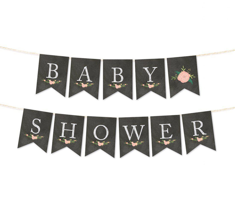 Chalkboard Floral Girl Baby Shower Pennant Party Banner-Set of 1-Andaz Press-It's A Girl!-