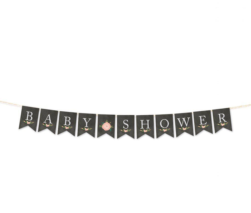 Chalkboard Floral Girl Baby Shower Pennant Party Banner-Set of 1-Andaz Press-It's A Girl!-