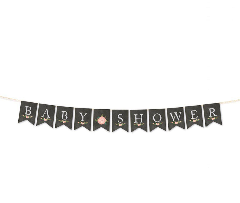Chalkboard Floral Girl Baby Shower Pennant Party Banner-Set of 1-Andaz Press-Baby Shower-