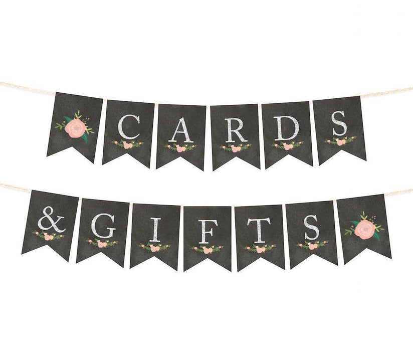 Chalkboard Floral Girl Baby Shower Pennant Party Banner-Set of 1-Andaz Press-Cards & Gifts-