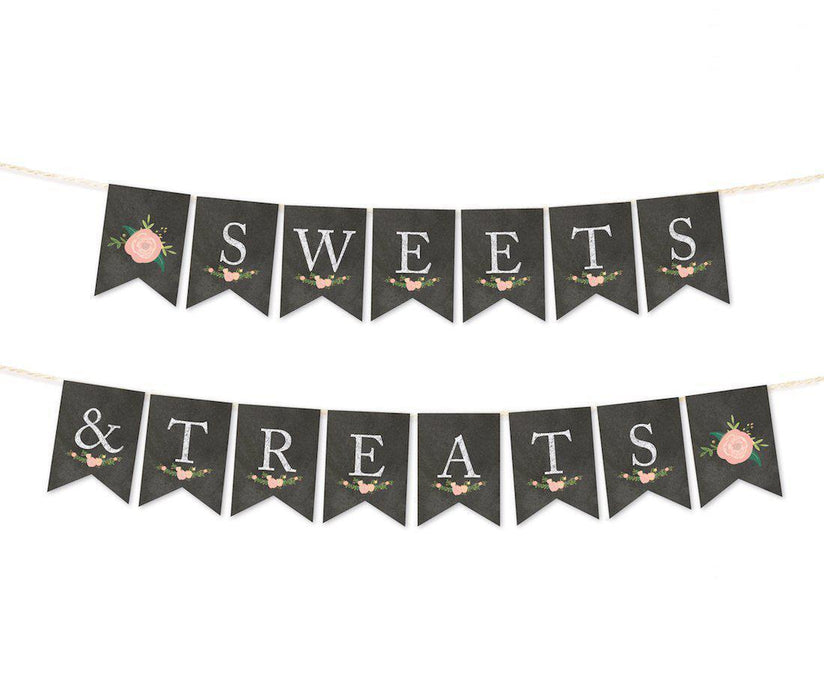 Chalkboard Floral Girl Baby Shower Pennant Party Banner-Set of 1-Andaz Press-Sweets & Treats-