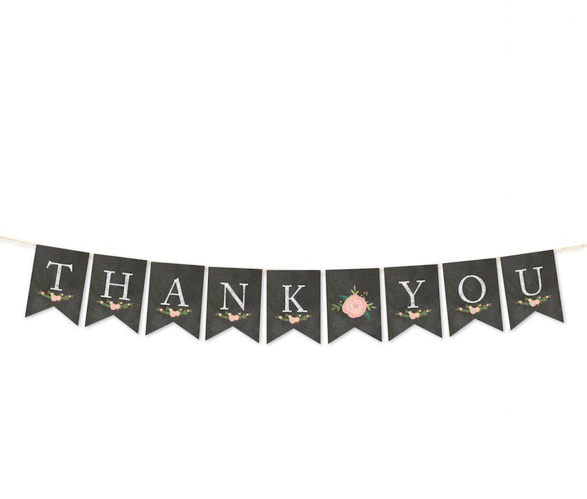 Chalkboard Floral Girl Baby Shower Pennant Party Banner-Set of 1-Andaz Press-Thank You-